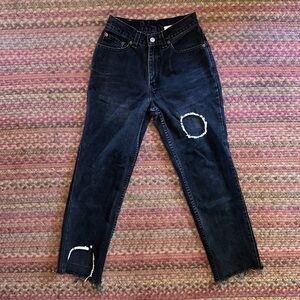 RARE ONE OF A KIND LEVIS 512 BLACK DENIM CUSTOM DETAIL SLIM FIT CROP JEANS